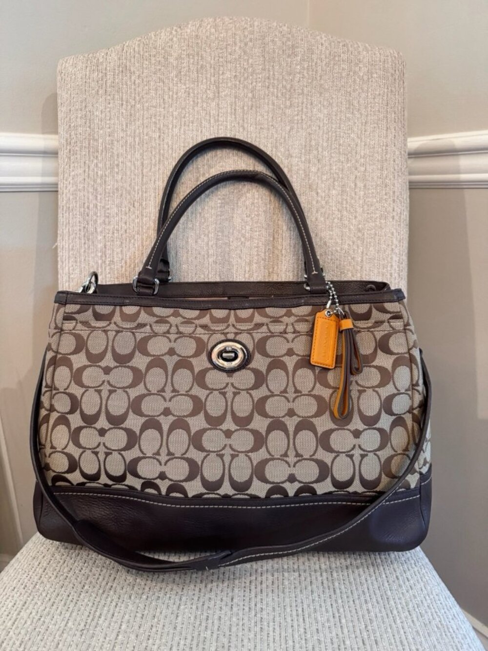 Coach Y2K Park Signature Large Carryall Shoulder Handbag Khaki/Mahogany F23292